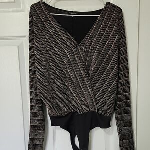 Dynamite Black and Cream Bodysuit with Chic Design